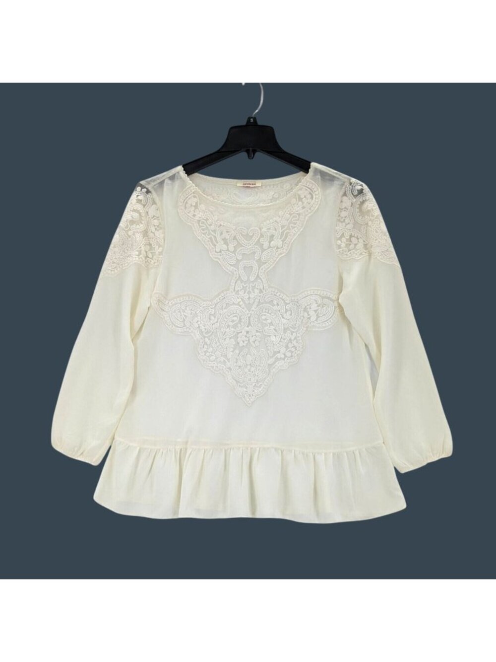 Sundance Lace Tunic Top‎ Sheer Chiffon Peplum Romantic Balletcore Cottage Medium